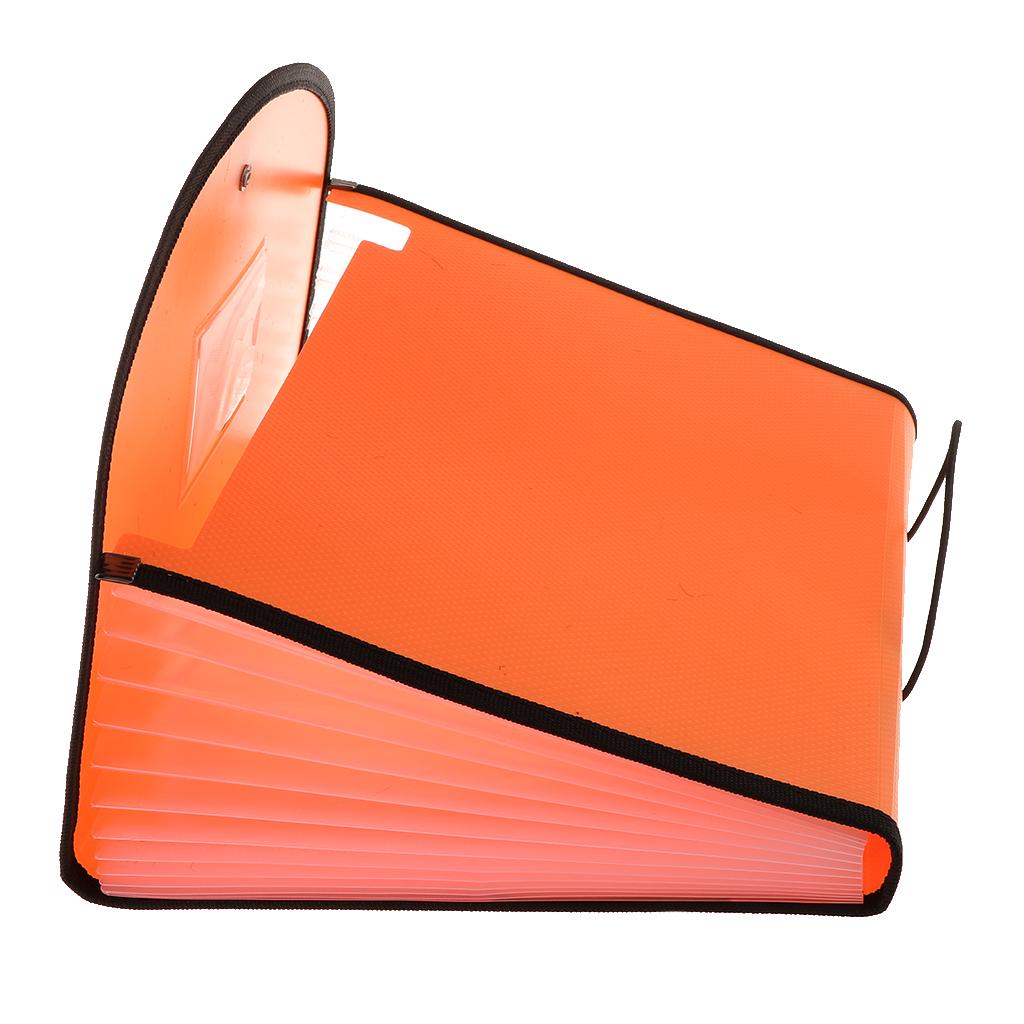 13 Pocket Accordion Expanding File Folder Document Organizer Bag Orange