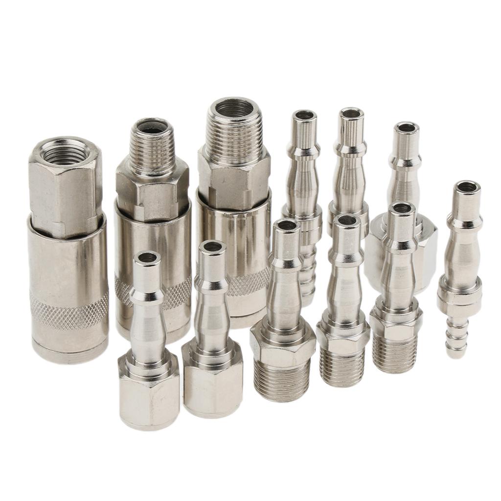 12 Pcs Heavy Duty Quick Coupler Set Air Hose Connector Fittings 1/4 inch 3/8 inch Tools Plug