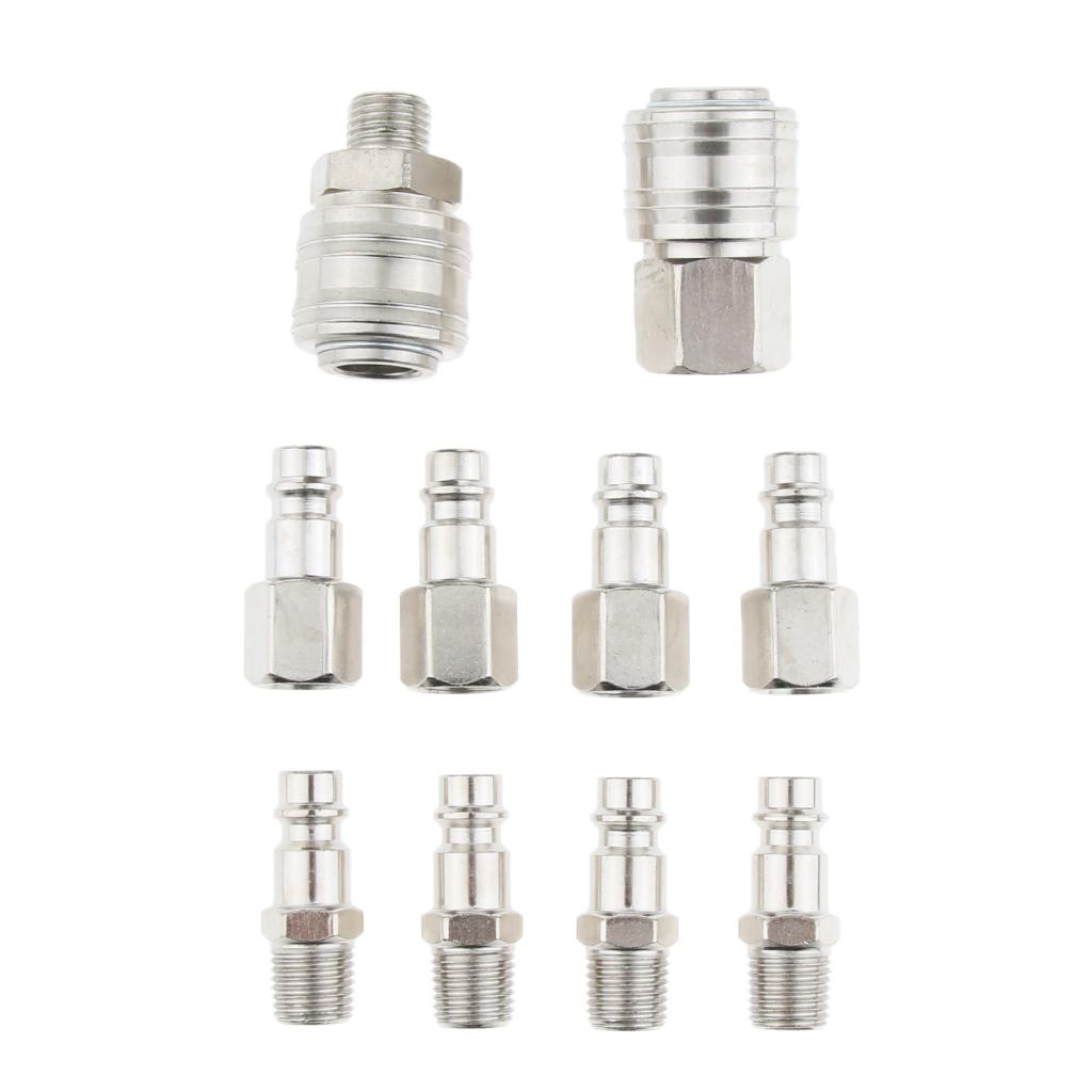 10 Pcs Heavy Duty Quick Coupler Set Air Hose Connector Fittings 1/4 inch BSP Tools Plug