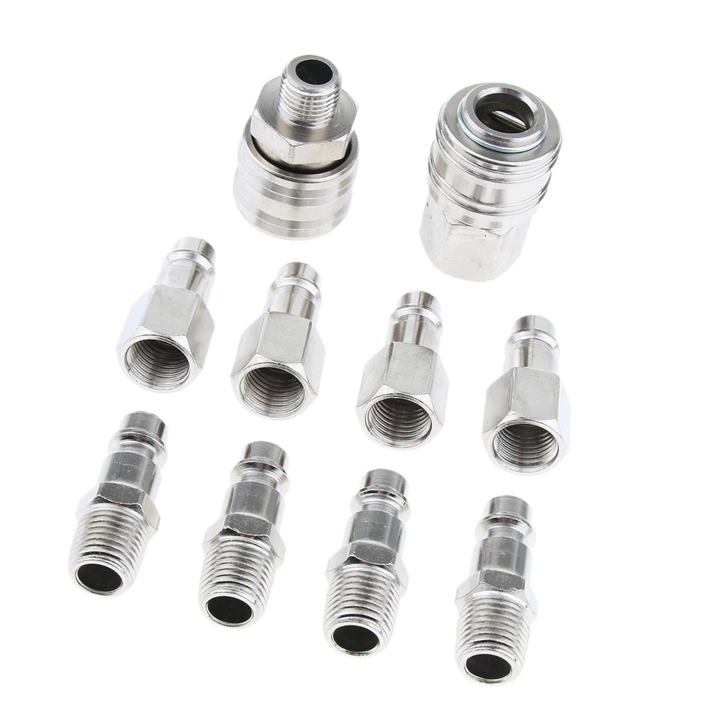 10 Pcs Heavy Duty Quick Coupler Set Air Hose Connector Fittings 1/4 inch BSP Tools Plug