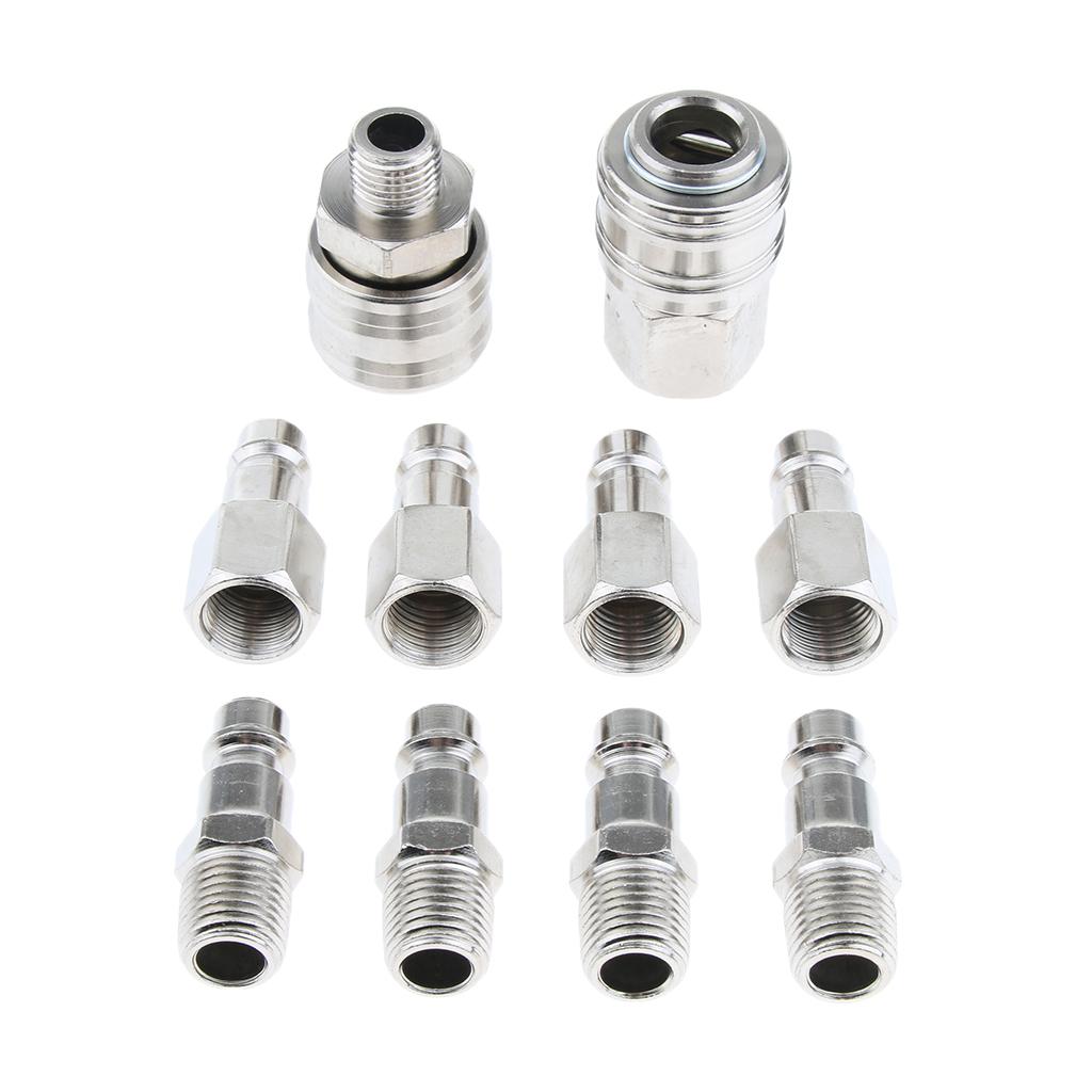 10 Pcs Heavy Duty Quick Coupler Set Air Hose Connector Fittings 1/4 inch BSP Tools Plug