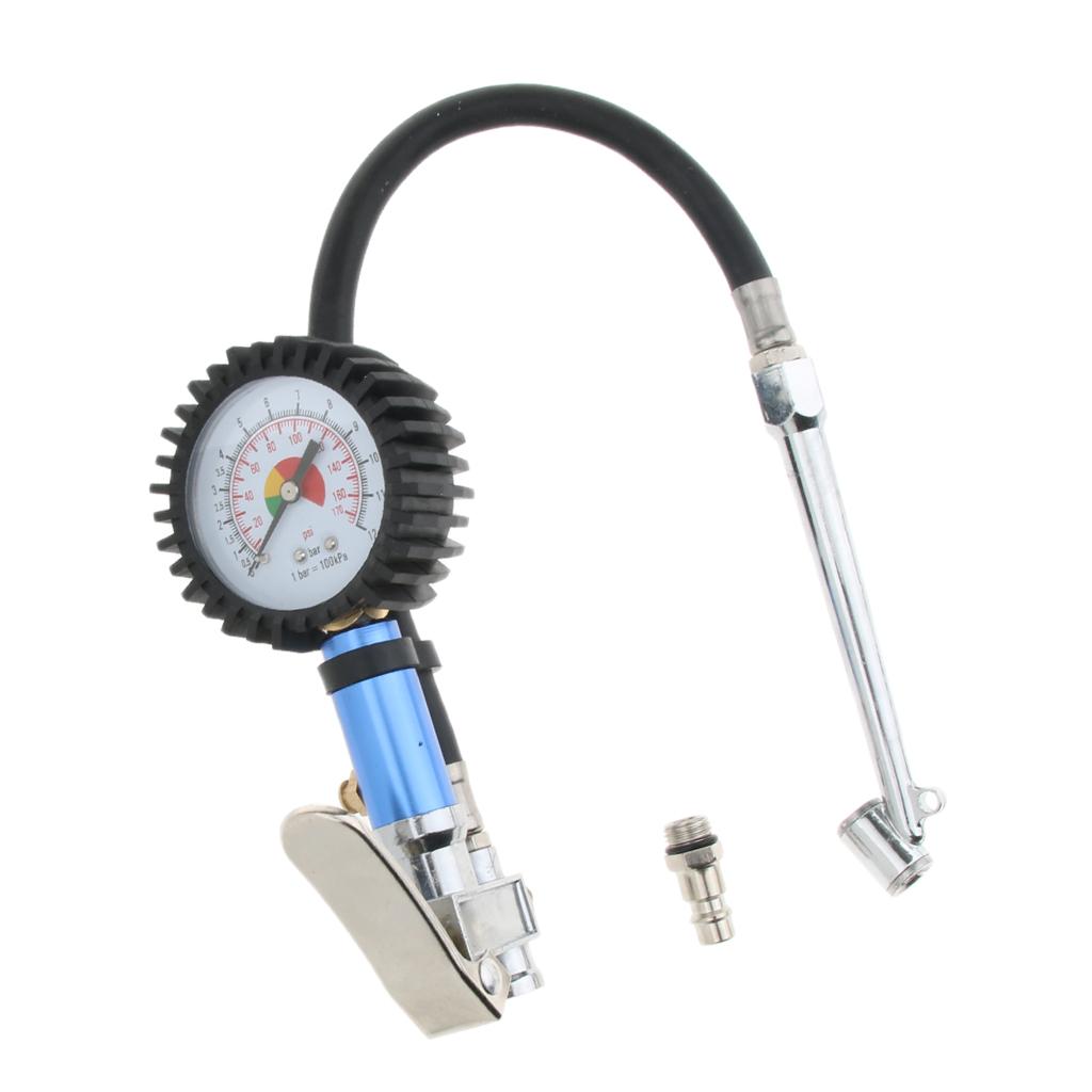 Vehicle Tire Inflator With Air Pressure Gauge Chuck Flexible Hose