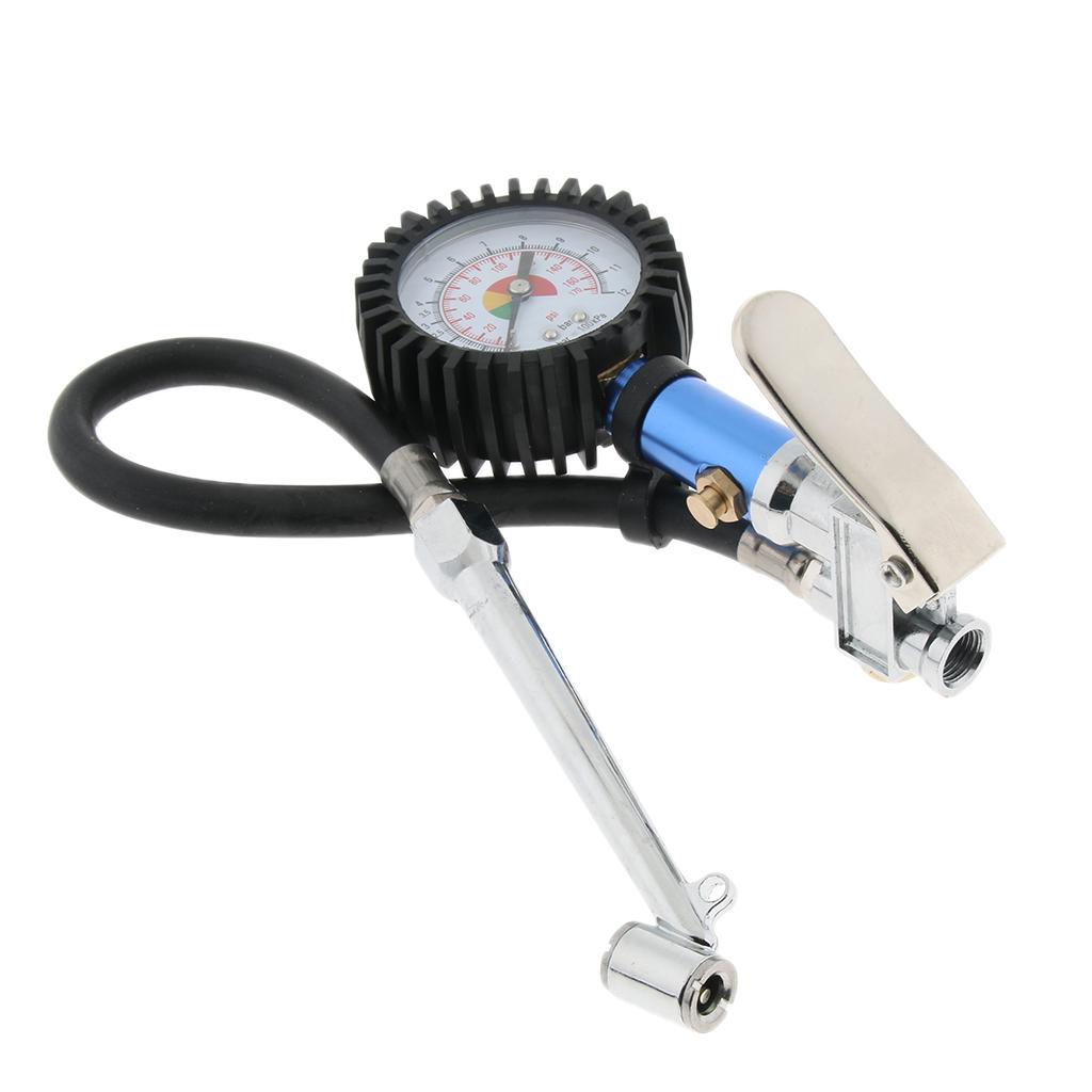 Vehicle Tire Inflator With Air Pressure Gauge Chuck Flexible Hose