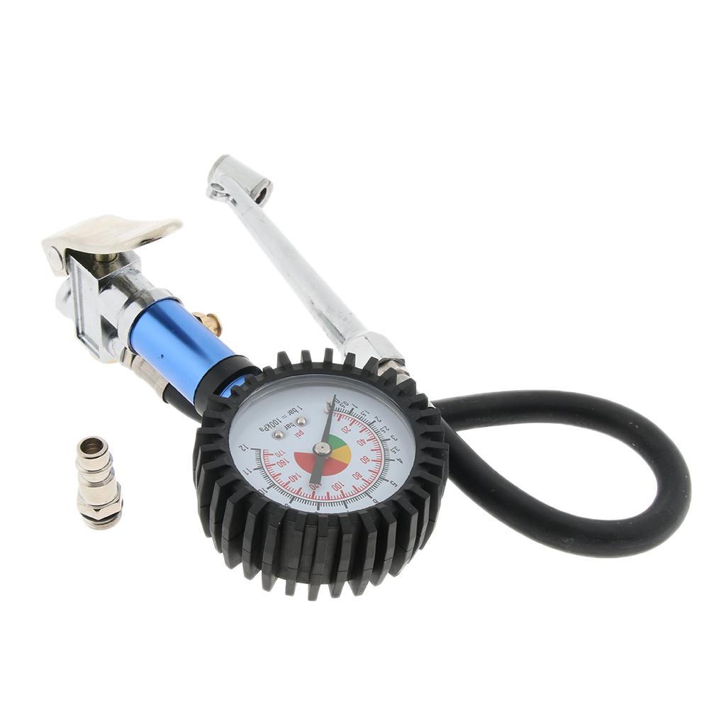 Vehicle Tire Inflator With Air Pressure Gauge Chuck Flexible Hose