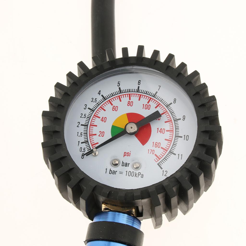 Vehicle Tire Inflator With Air Pressure Gauge Chuck Flexible Hose