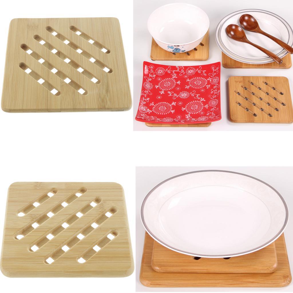 Bamboo Table Placemat, Heavy Duty Hot Pot Holder Pad Square - 18x18x1cm