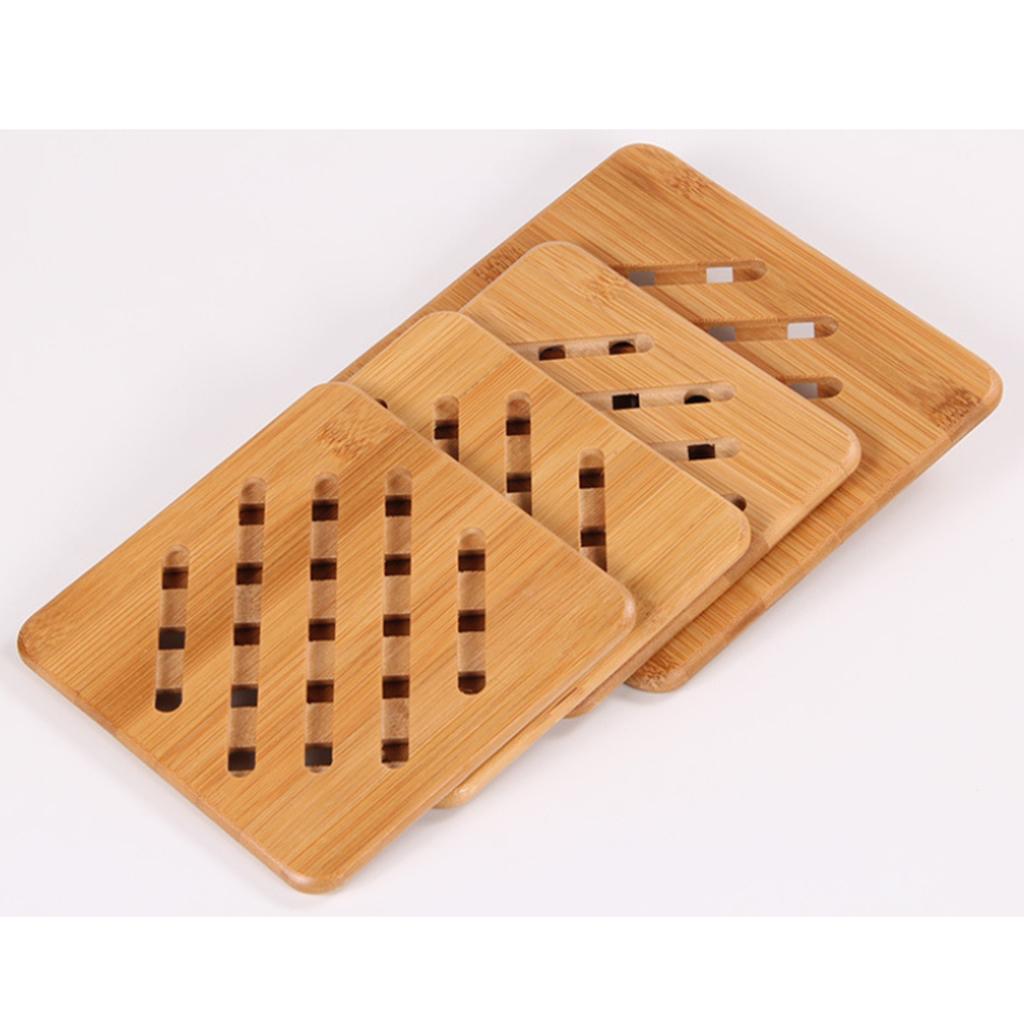 Bamboo Table Placemat, Heavy Duty Hot Pot Holder Pad Square - 18x18x1cm