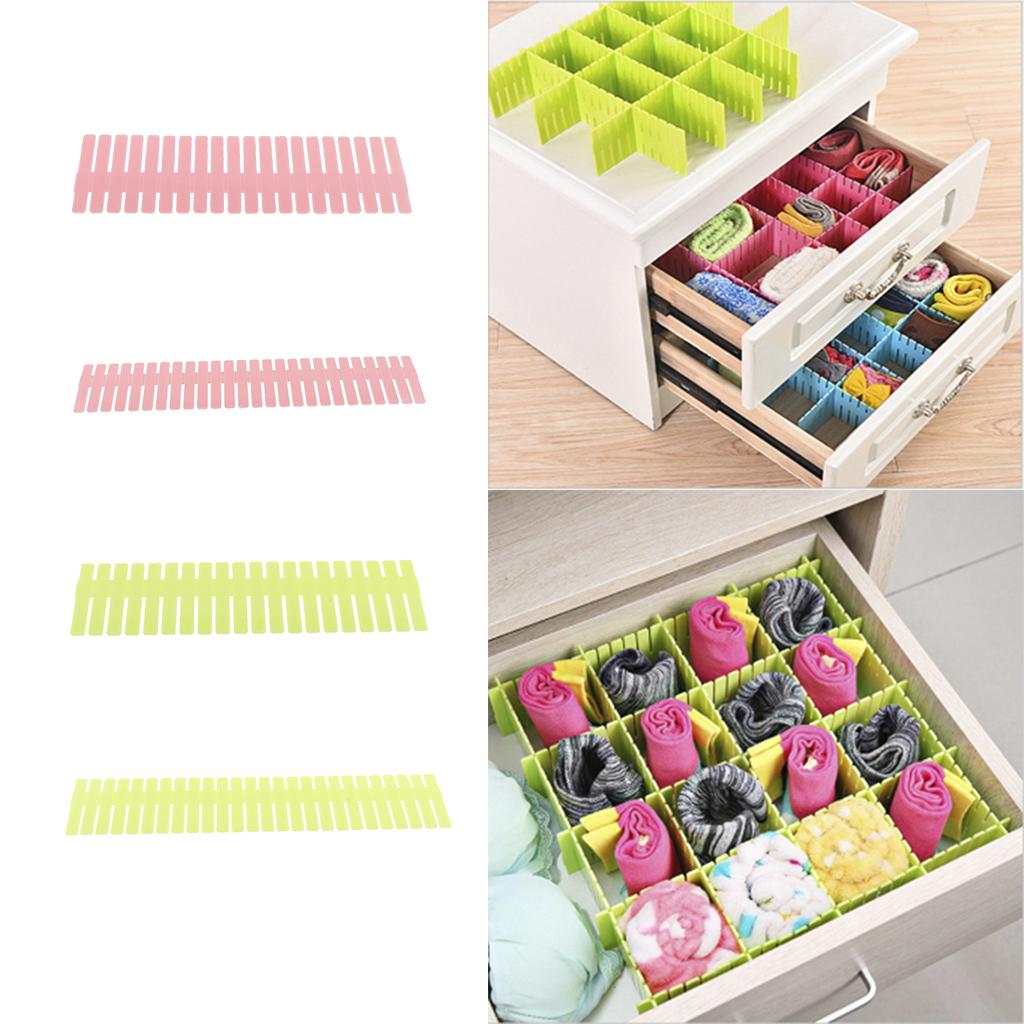 4pcs Adjustable Clapboard Drawer Closet Divider Grid Storage Organizer DIY Green - L