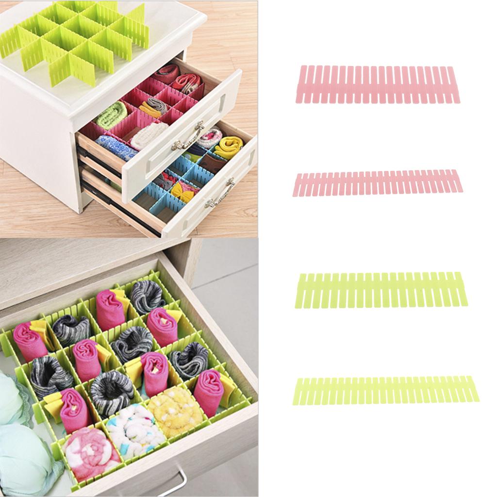 4pcs Adjustable Clapboard Drawer Closet Divider Grid Storage Organizer DIY Green - L