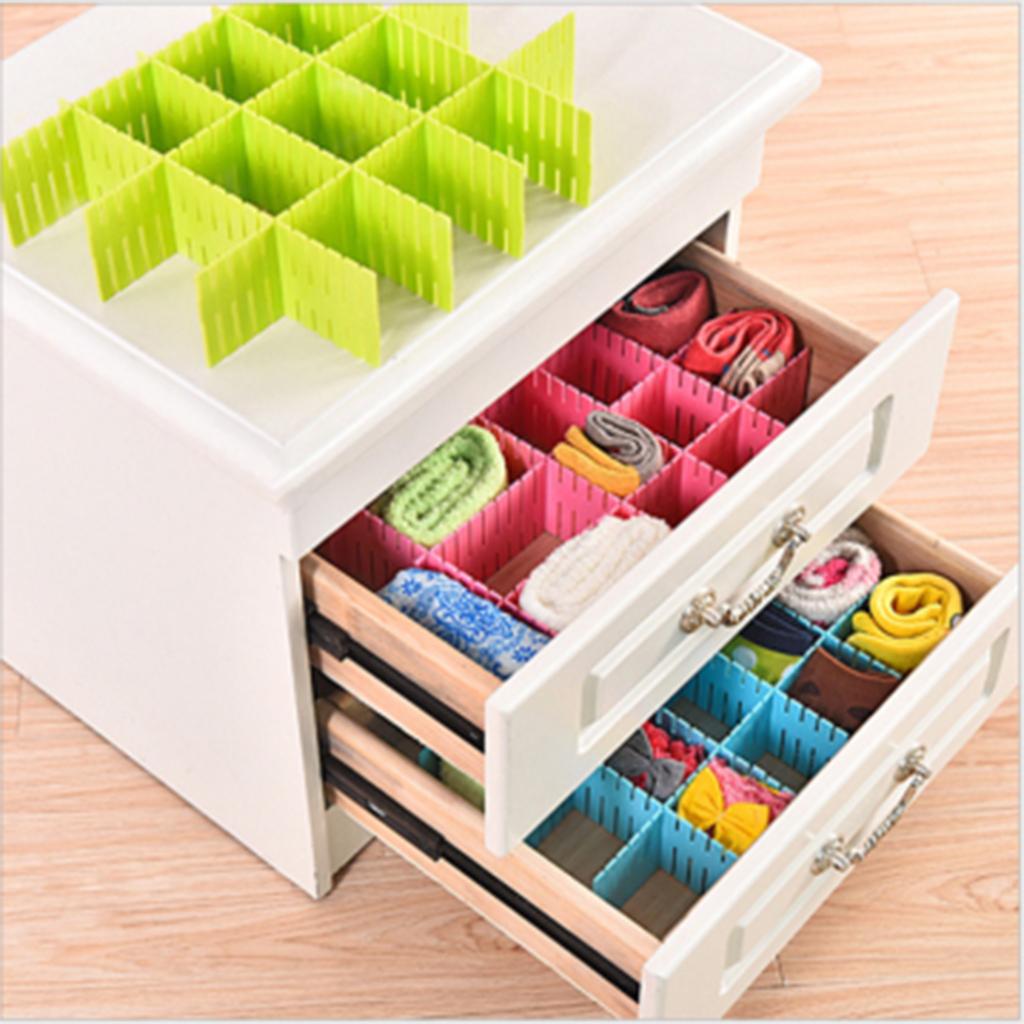 4pcs Adjustable Clapboard Drawer Closet Divider Grid Storage Organizer DIY Green - S