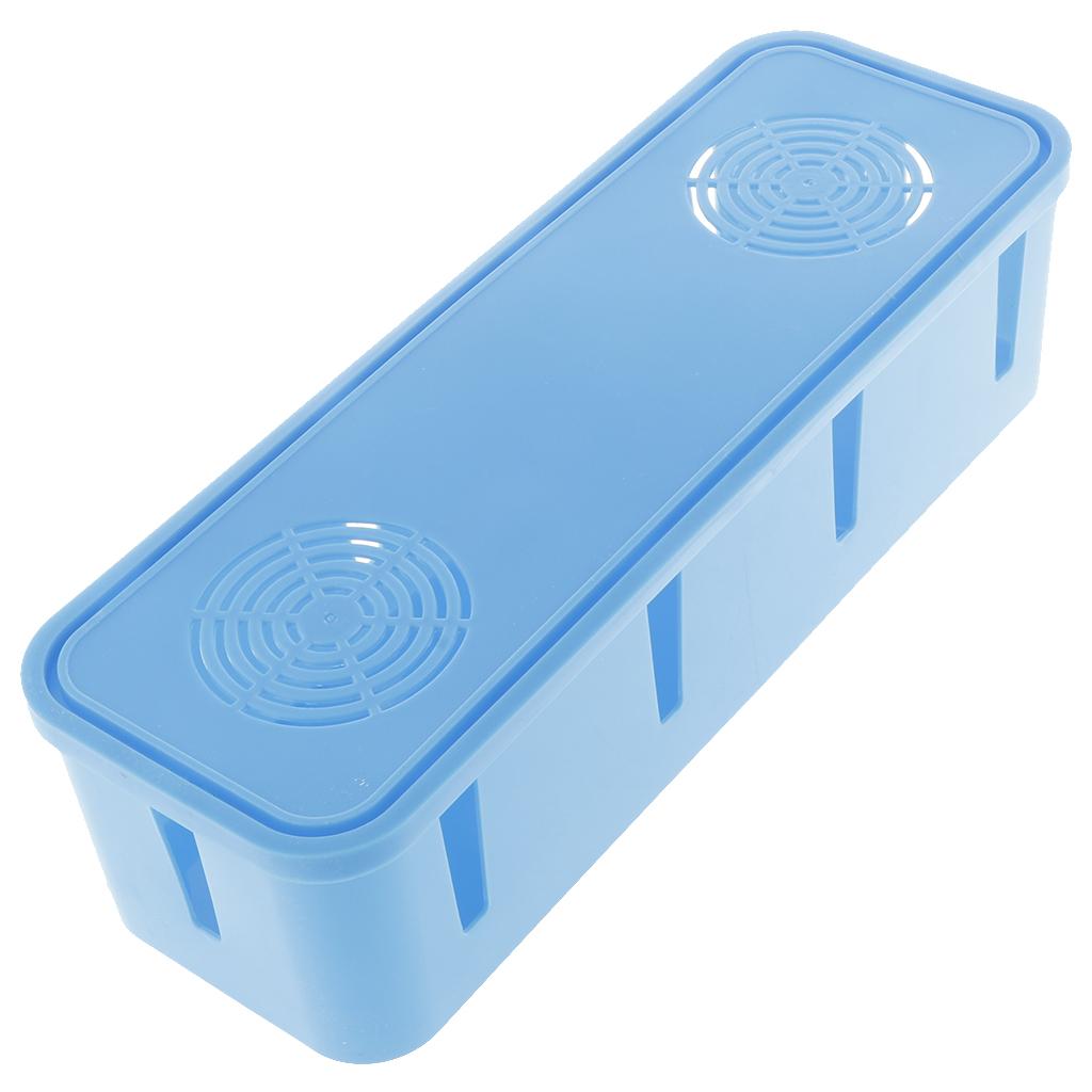 Desktop Cell Phone Cable Storage Box Computer Wire Organizer Case Blue