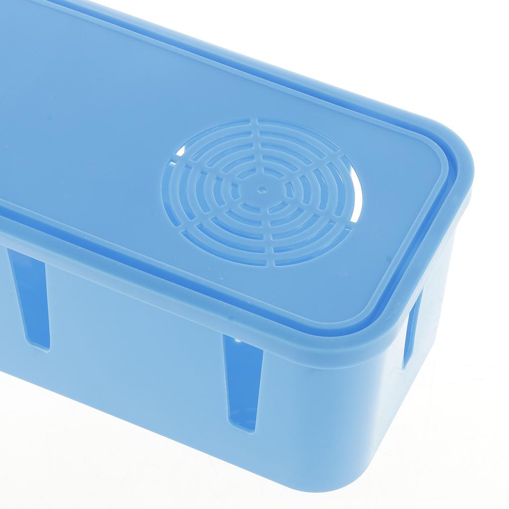 Desktop Cell Phone Cable Storage Box Computer Wire Organizer Case Blue