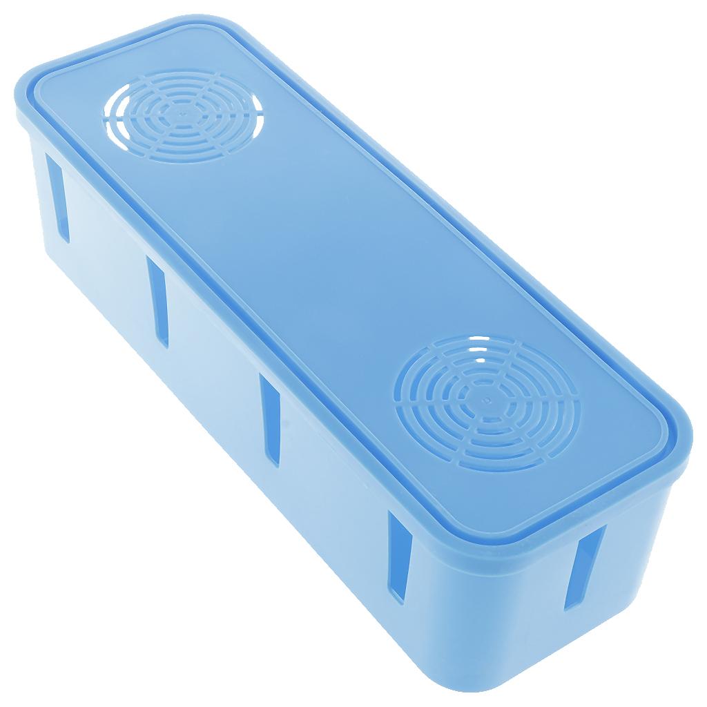 Desktop Cell Phone Cable Storage Box Computer Wire Organizer Case Blue