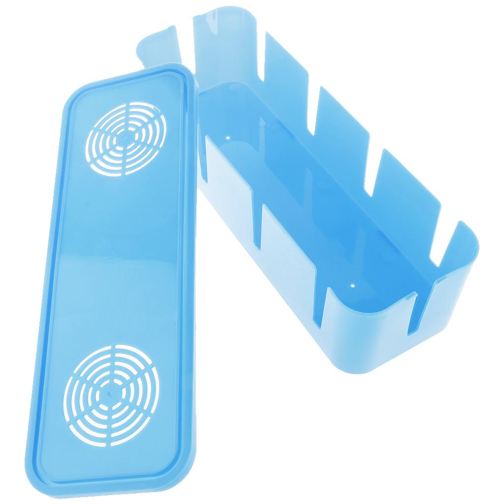 Desktop Cell Phone Cable Storage Box Computer Wire Organizer Case Blue