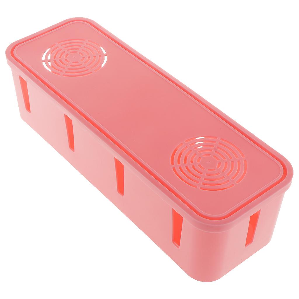 Desktop Cell Phone Cable Storage Box Computer Wire Organizer Case Pink