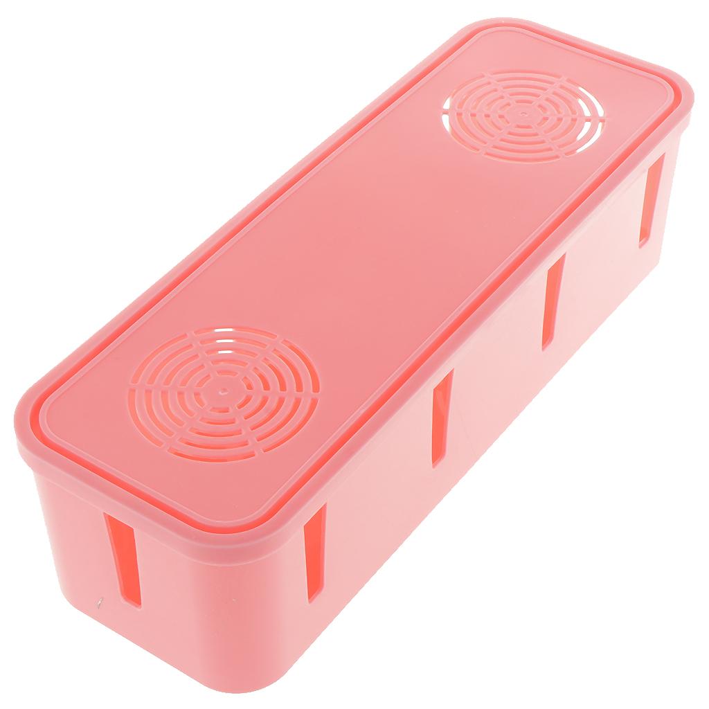 Desktop Cell Phone Cable Storage Box Computer Wire Organizer Case Pink