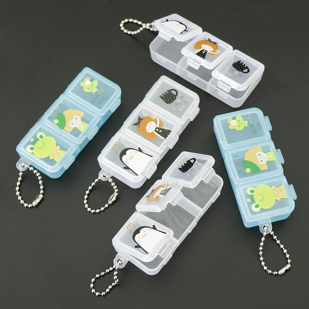 5 Pieces Portable Mini Pill Box Storage Case Jewelry Box 3 Slots with Chain