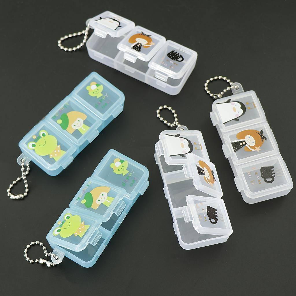 5 Pieces Portable Mini Pill Box Storage Case Jewelry Box 3 Slots with Chain