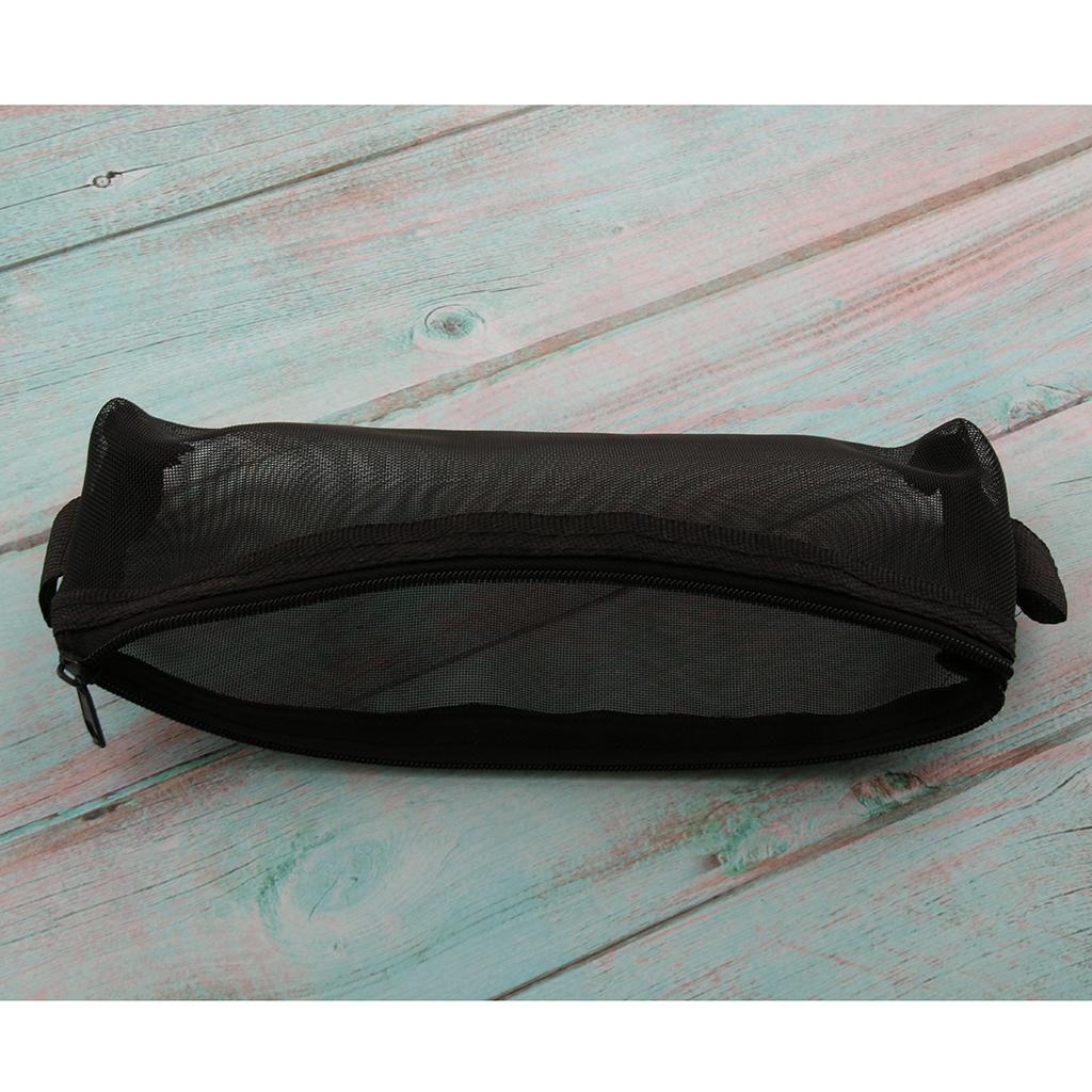 Perspective Mesh Pencil Case Pen Makeup Bag Pouch Zipper Design Black