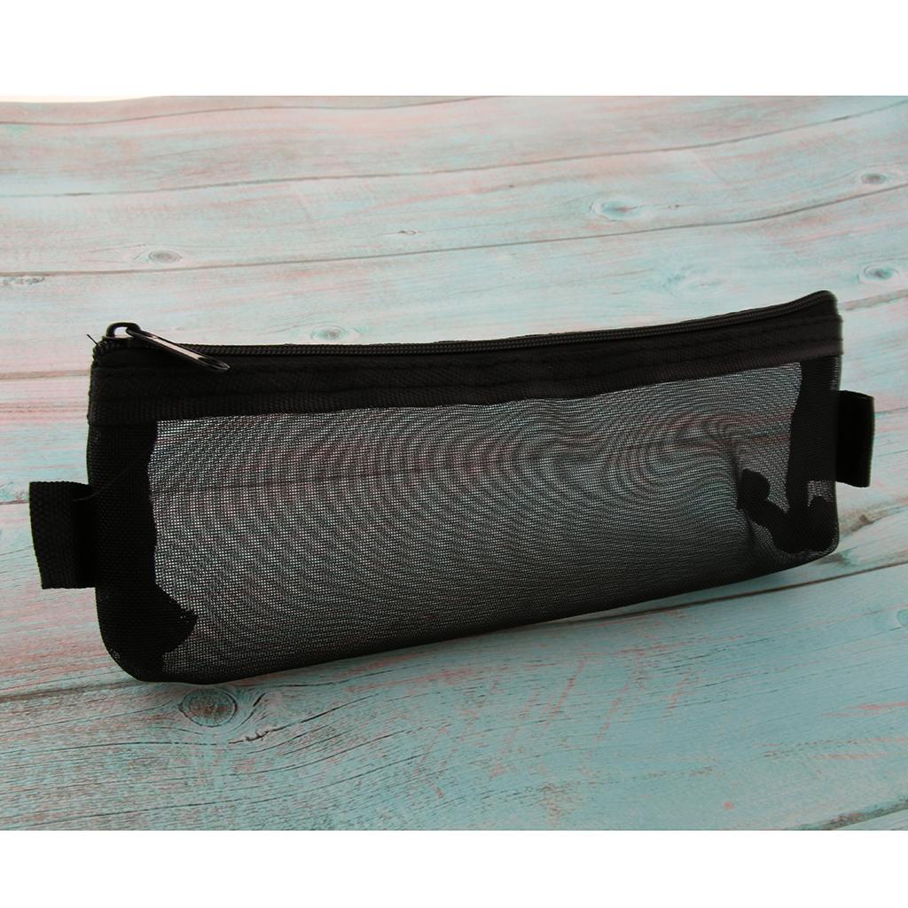 Perspective Mesh Pencil Case Pen Makeup Bag Pouch Zipper Design Black