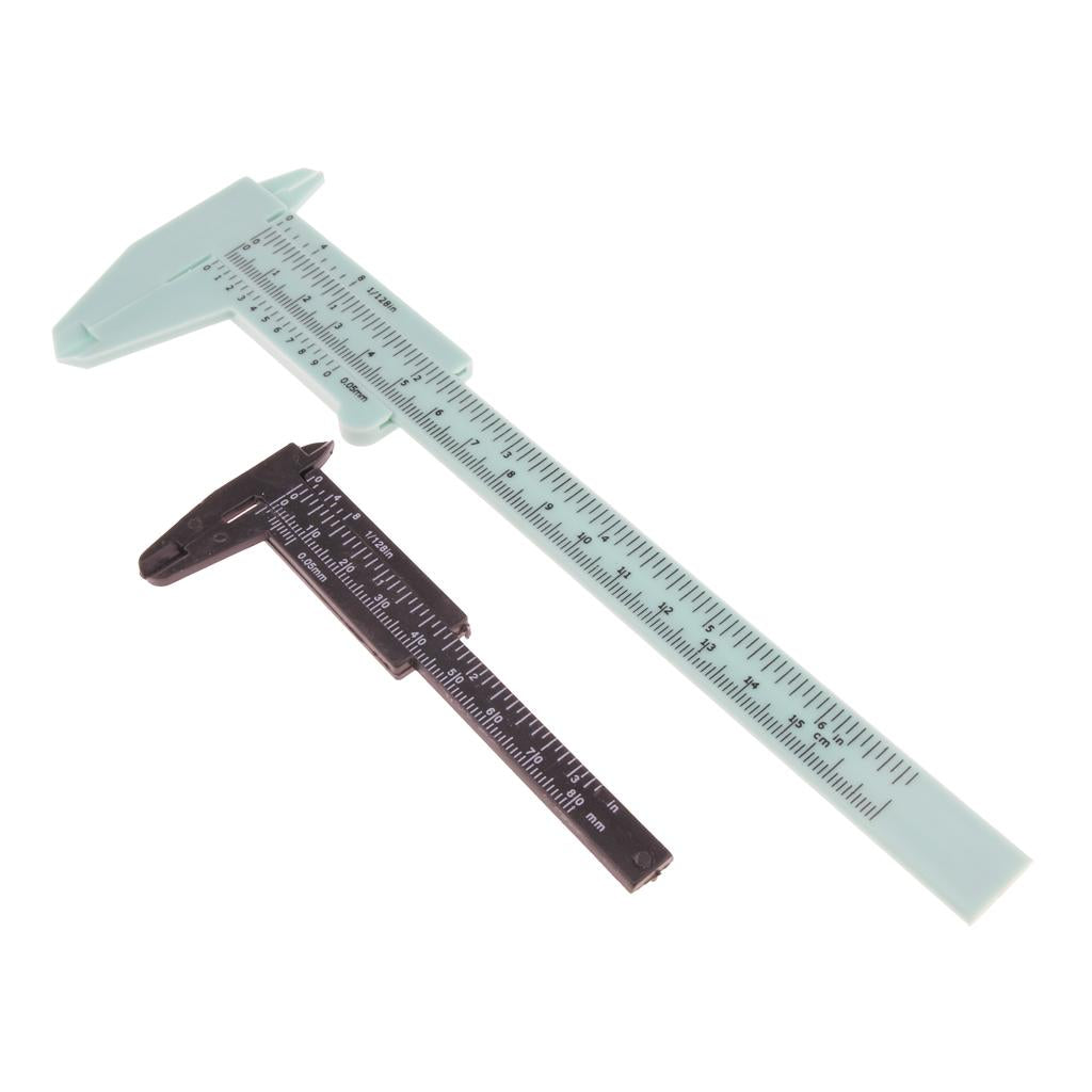 2PCS Set Plastic Vernier Scale Ruler Caliper Metric/ Inch 0-80mm/150mm Green