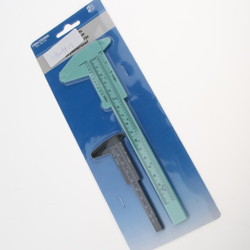 2PCS Set Plastic Vernier Scale Ruler Caliper Metric/ Inch 0-80mm/150mm Green