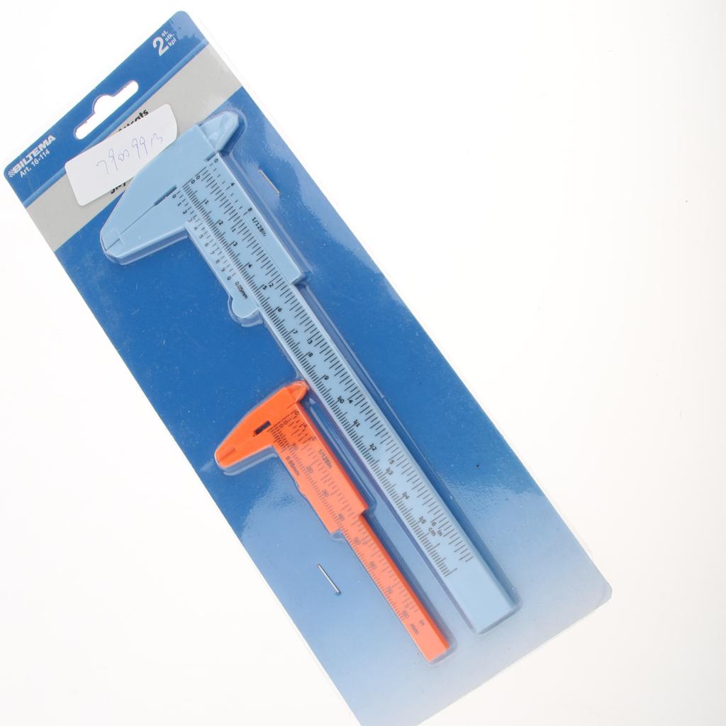 2PCS Set Plastic Vernier Scale Ruler Caliper Metric/ Inch 0-80mm/150mm Blue