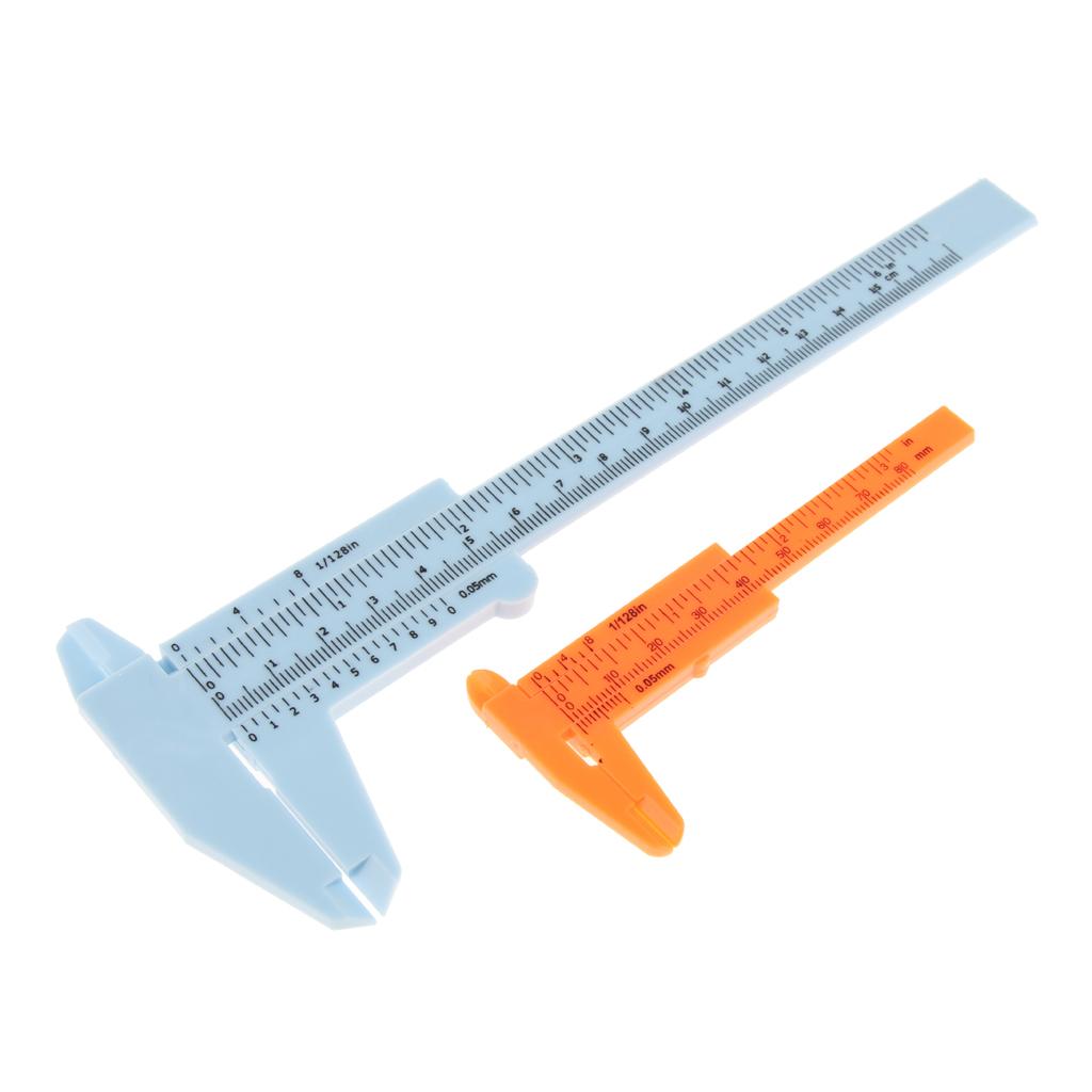 2PCS Set Plastic Vernier Scale Ruler Caliper Metric/ Inch 0-80mm/150mm Blue