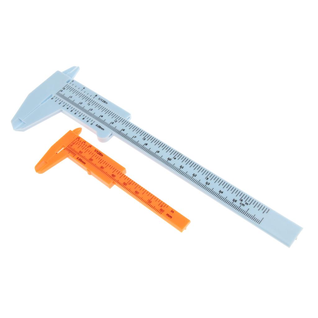 2PCS Set Plastic Vernier Scale Ruler Caliper Metric/ Inch 0-80mm/150mm Blue