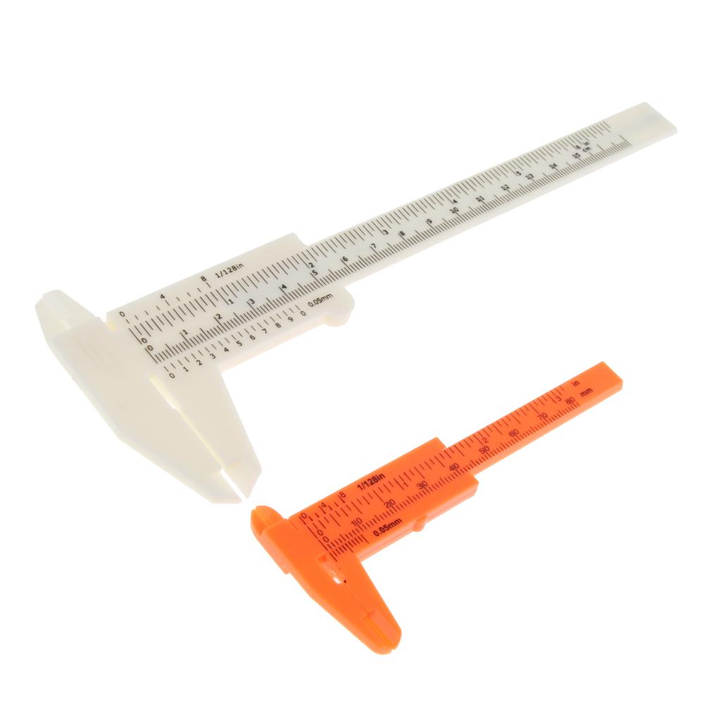 2PCS Set Plastic Vernier Scale Ruler Caliper Metric/ Inch 0-80mm/150mm White