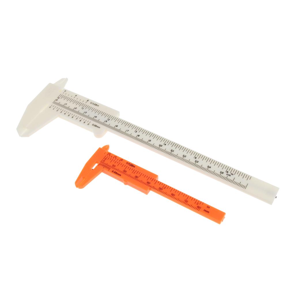 2PCS Set Plastic Vernier Scale Ruler Caliper Metric/ Inch 0-80mm/150mm White