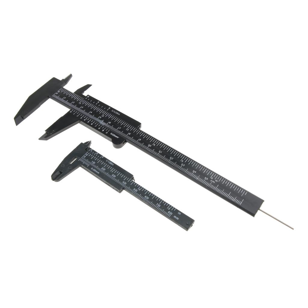 2PCS Set Plastic Vernier Scale Ruler Caliper Metric/ Inch 0-80mm/150mm Black