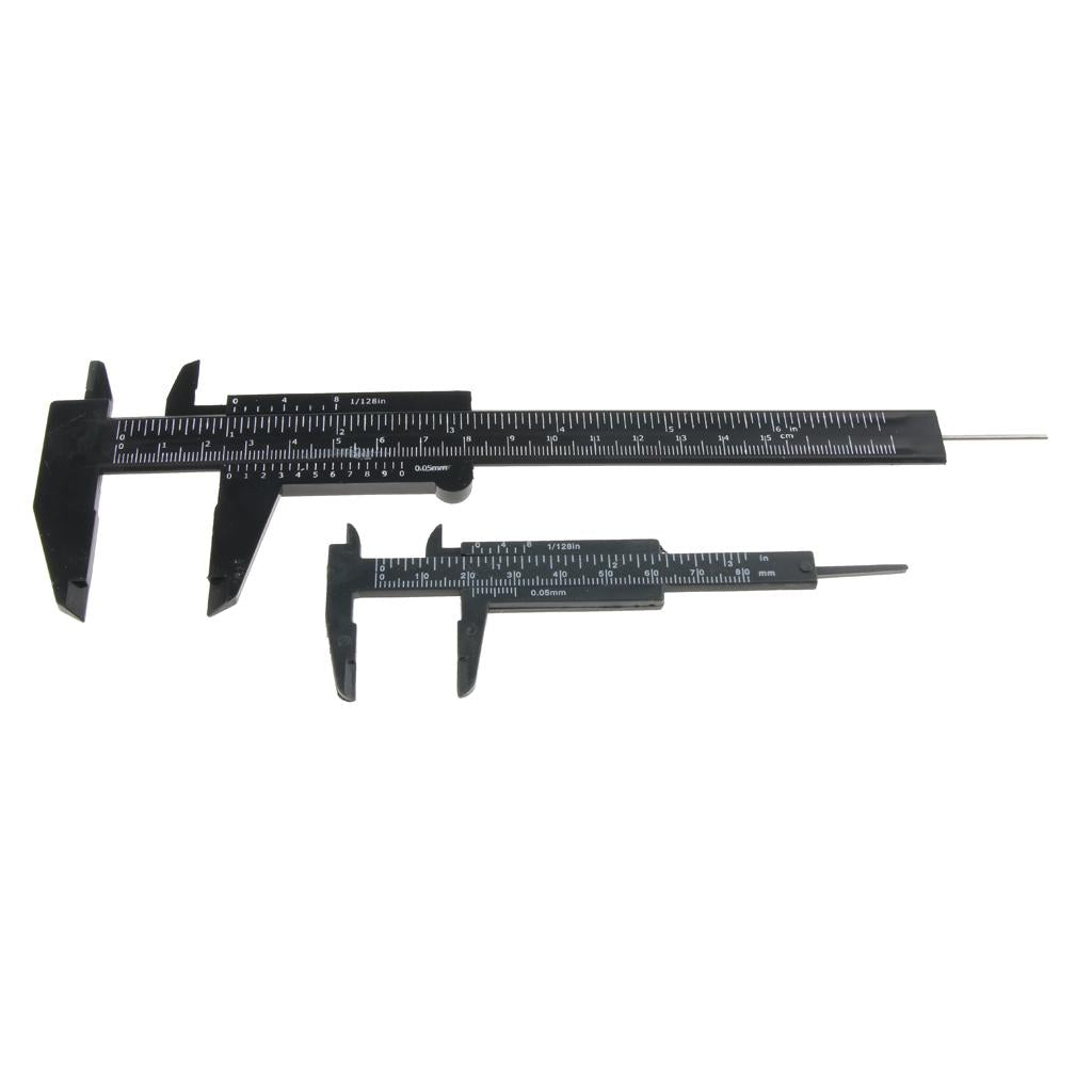 2PCS Set Plastic Vernier Scale Ruler Caliper Metric/ Inch 0-80mm/150mm Black