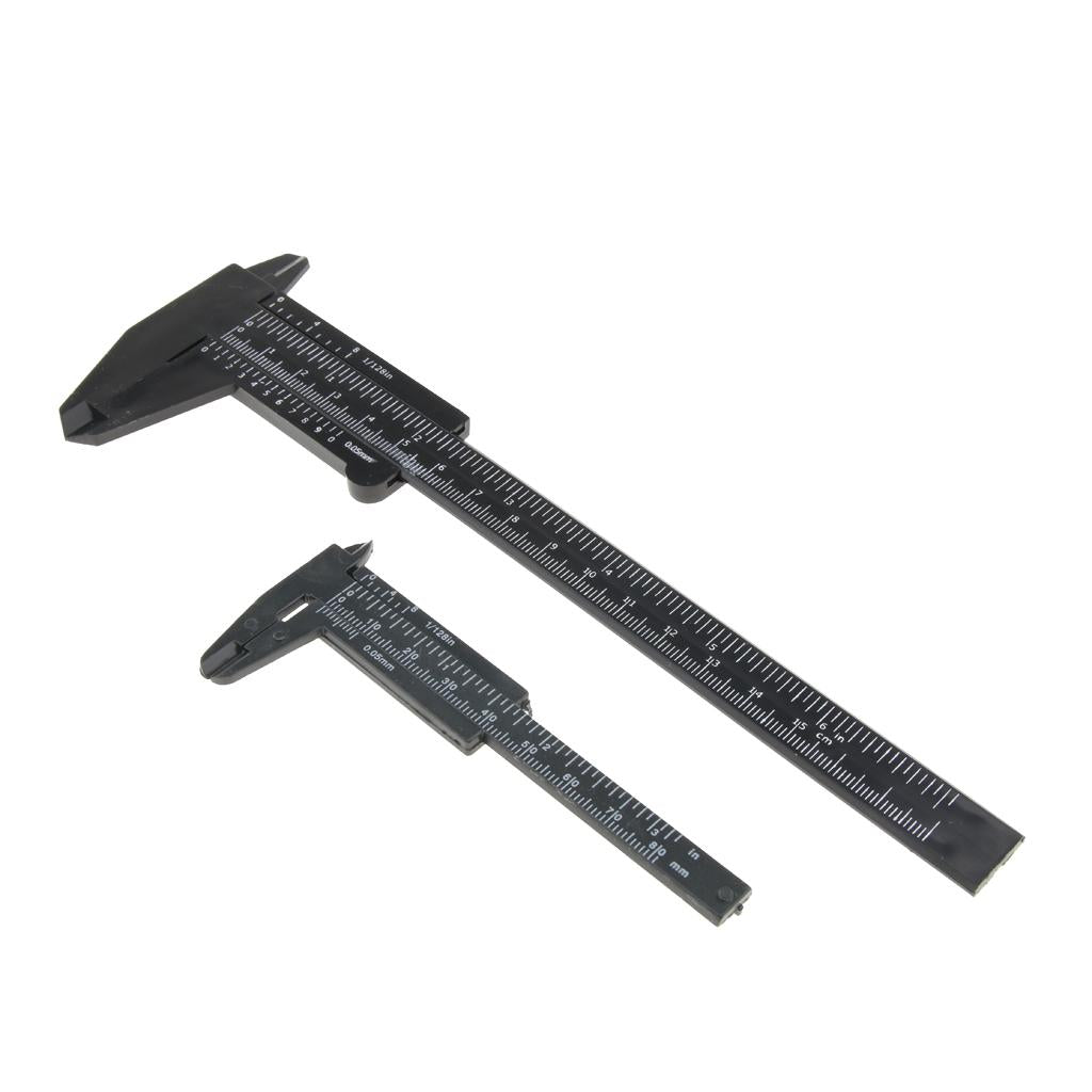 2PCS Set Plastic Vernier Scale Ruler Caliper Metric/ Inch 0-80mm/150mm Black