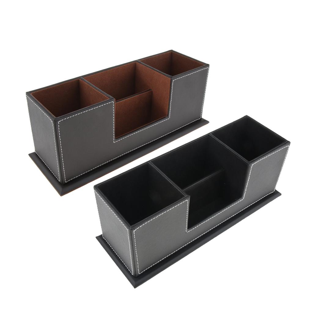 Artificial Leather Office Desktop Pen Pencil Holder Storage Organizer Coffee