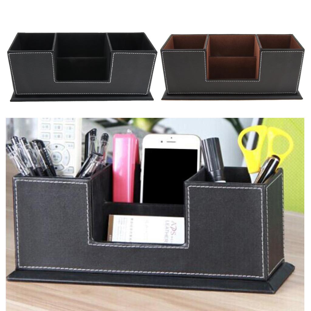 Artificial Leather Office Desktop Pen Pencil Holder Storage Organizer Coffee