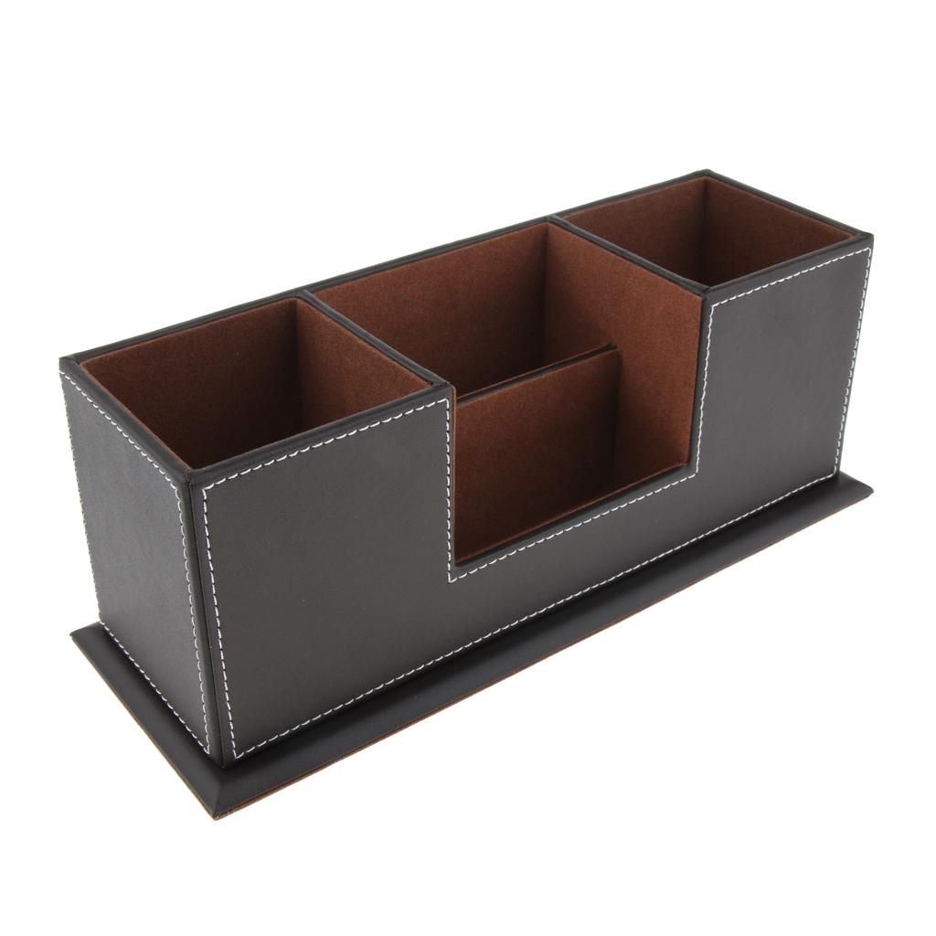 Artificial Leather Office Desktop Pen Pencil Holder Storage Organizer Coffee