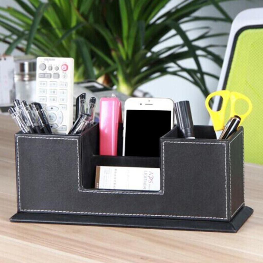 Artificial Leather Office Desktop Pen Pencil Holder Storage Organizer Coffee