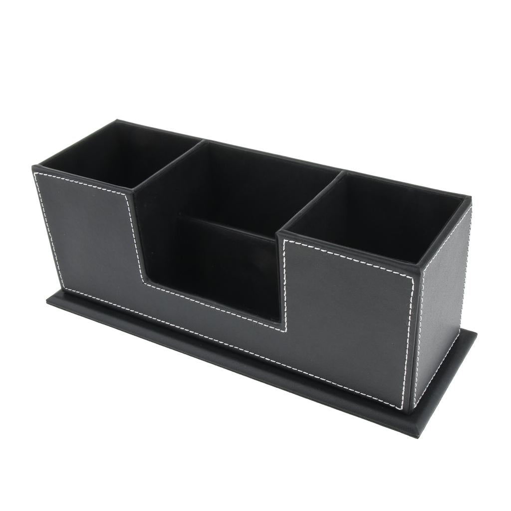 Artificial Leather Office Desktop Pen Pencil Holder Storage Organizer Black