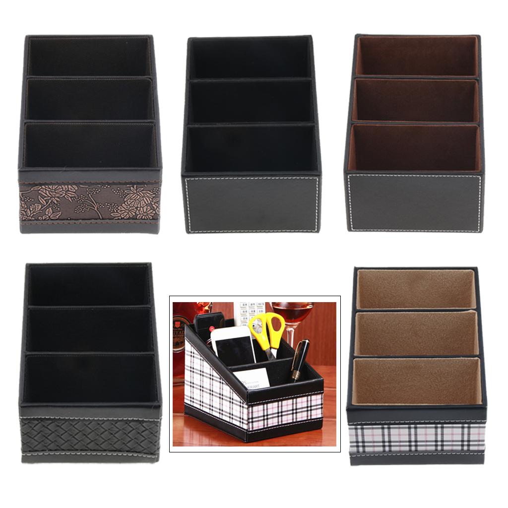 Artificial Leather Office Desktop Storage Holder Box Organizer Grid