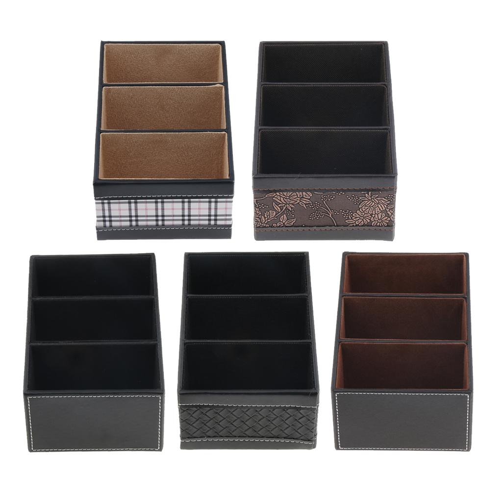 Artificial Leather Office Desktop Storage Holder Box Organizer Grid