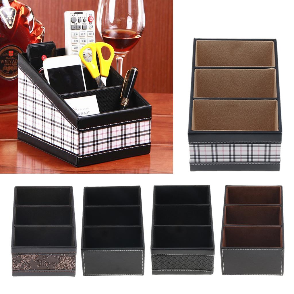 Artificial Leather Office Desktop Storage Holder Box Organizer Grid