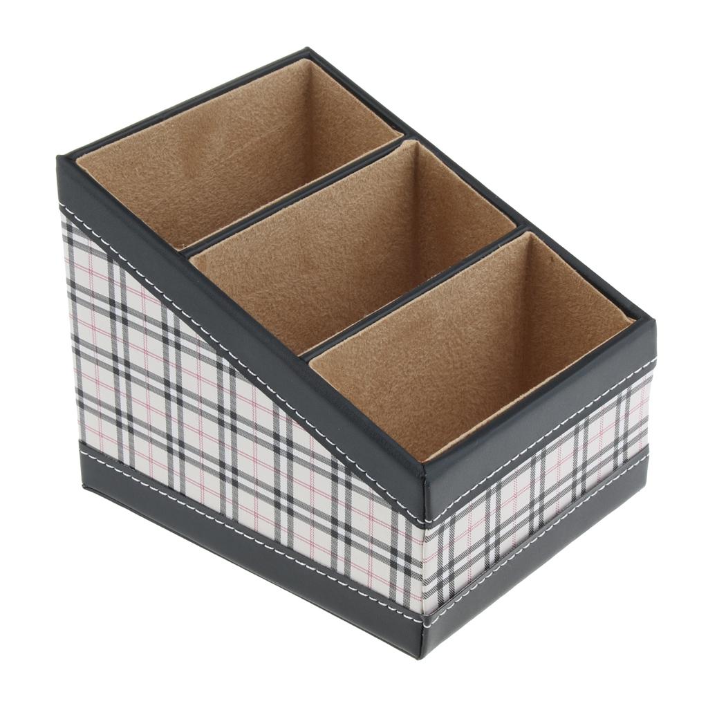 Artificial Leather Office Desktop Storage Holder Box Organizer Grid