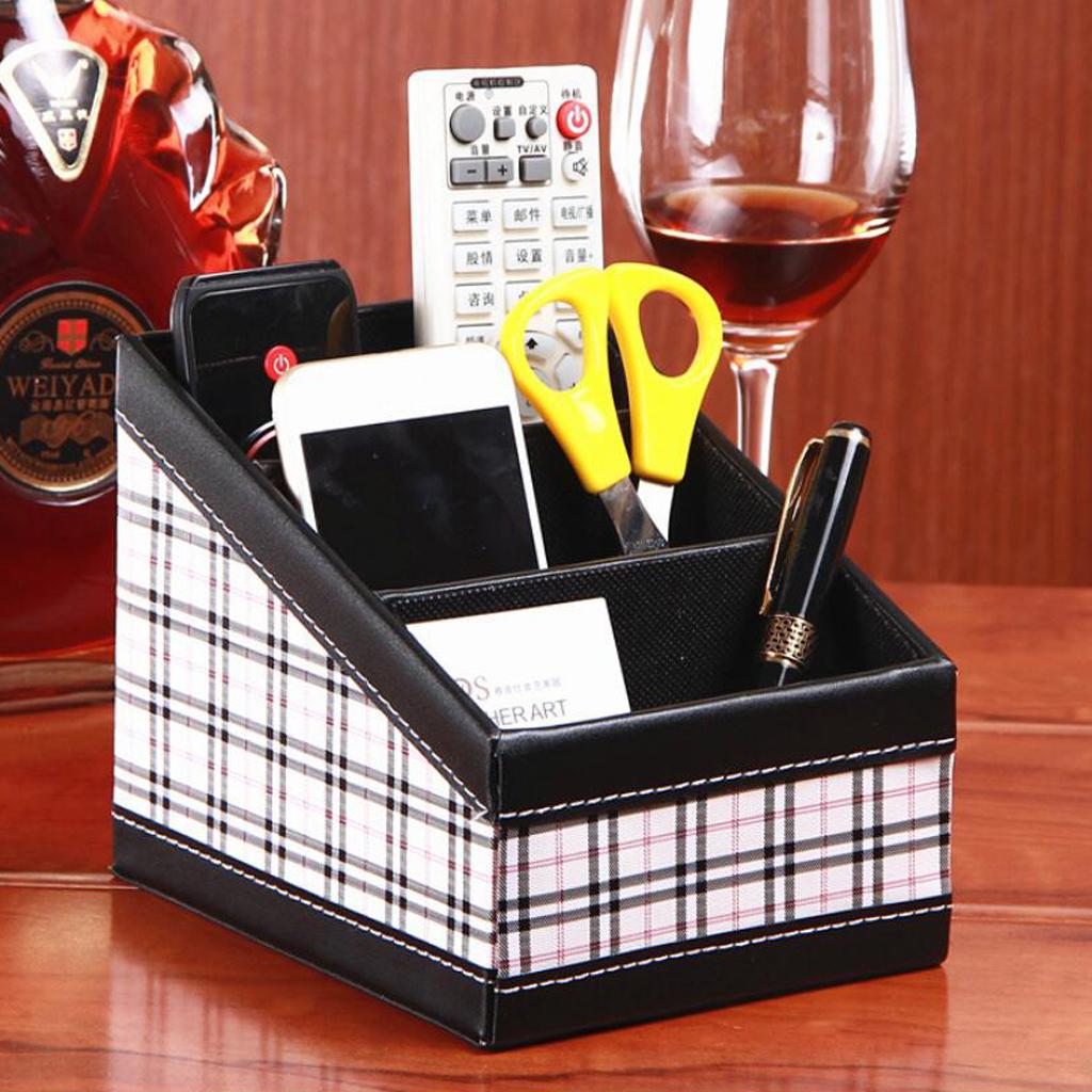 Artificial Leather Office Desktop Storage Holder Box Organizer Grid