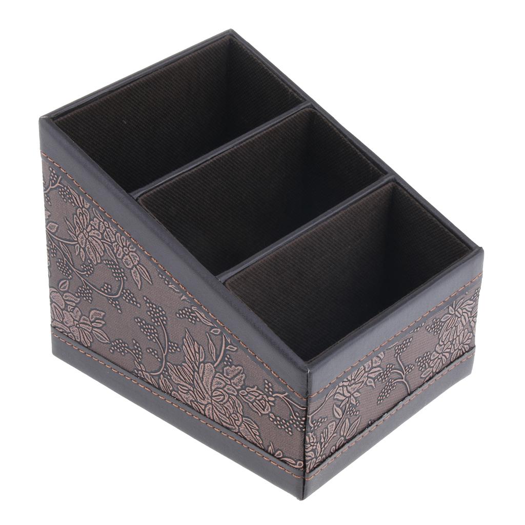 Artificial Leather Office Desktop Storage Holder Box Organizer Vintage