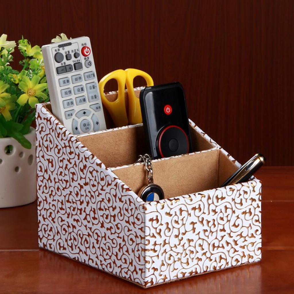 Artificial Leather Office Desktop Storage Holder Box Organizer Vintage