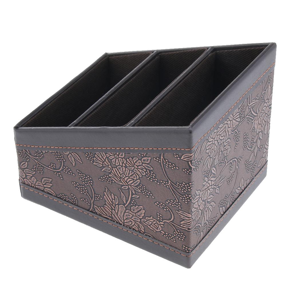 Artificial Leather Office Desktop Storage Holder Box Organizer Vintage