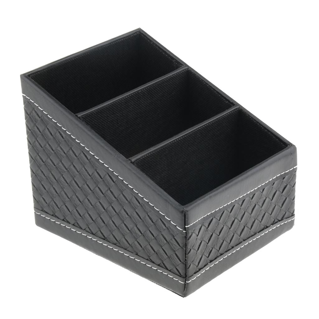 Artificial Leather Office Desktop Storage Holder Box Organizer Black Grid