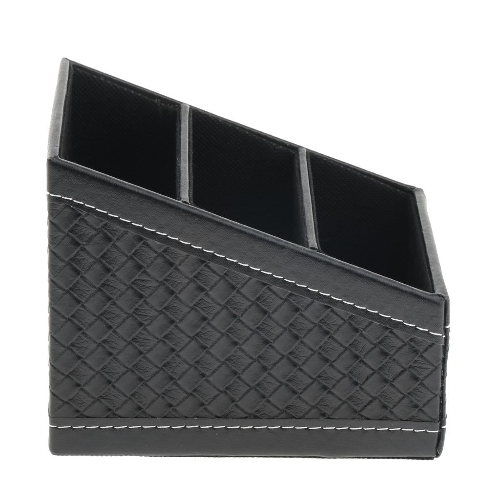 Artificial Leather Office Desktop Storage Holder Box Organizer Black Grid