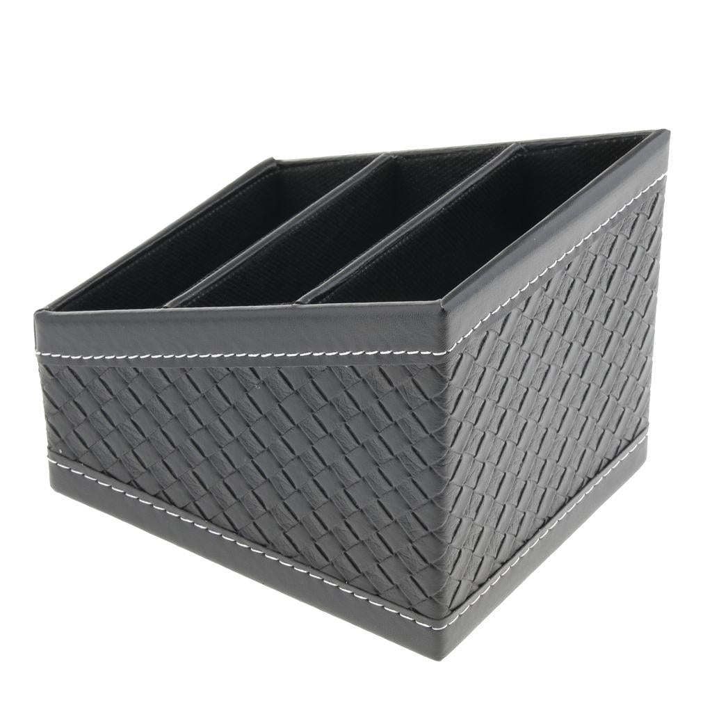 Artificial Leather Office Desktop Storage Holder Box Organizer Black Grid